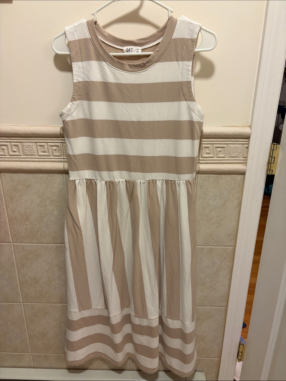 Striped Sleeveless Womens' Dress in Cream and Tan